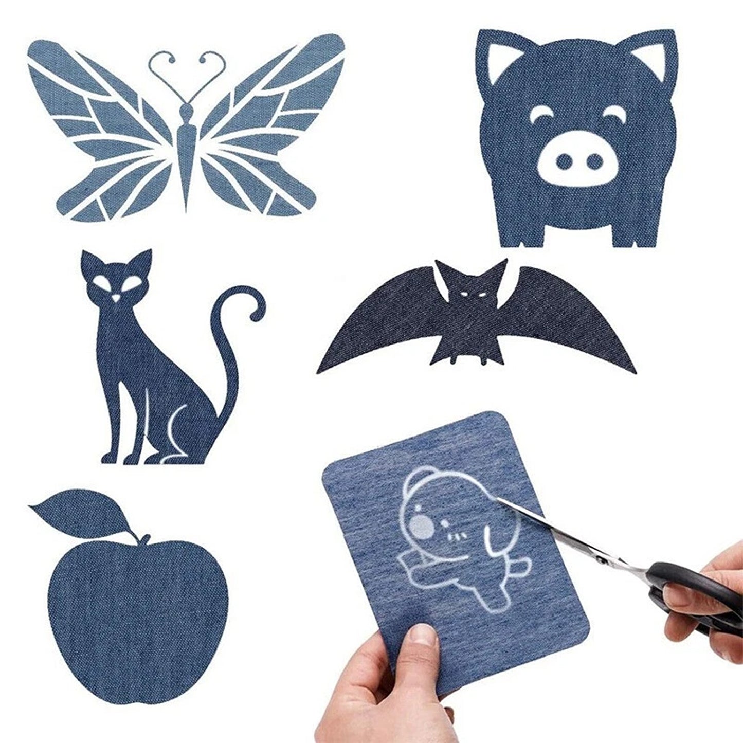 12 Piece Denim Fabric Iron On Mending Patch Kit