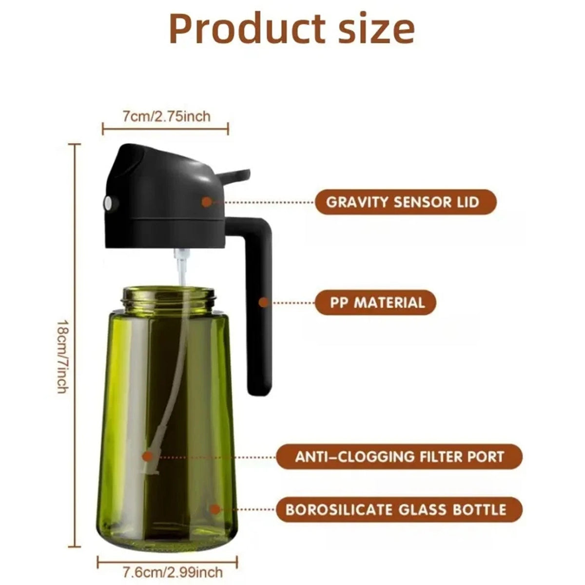 2 in 1 Olive Oil Sprayer and Dispenser Bottle for Cooking Baking and BBQ