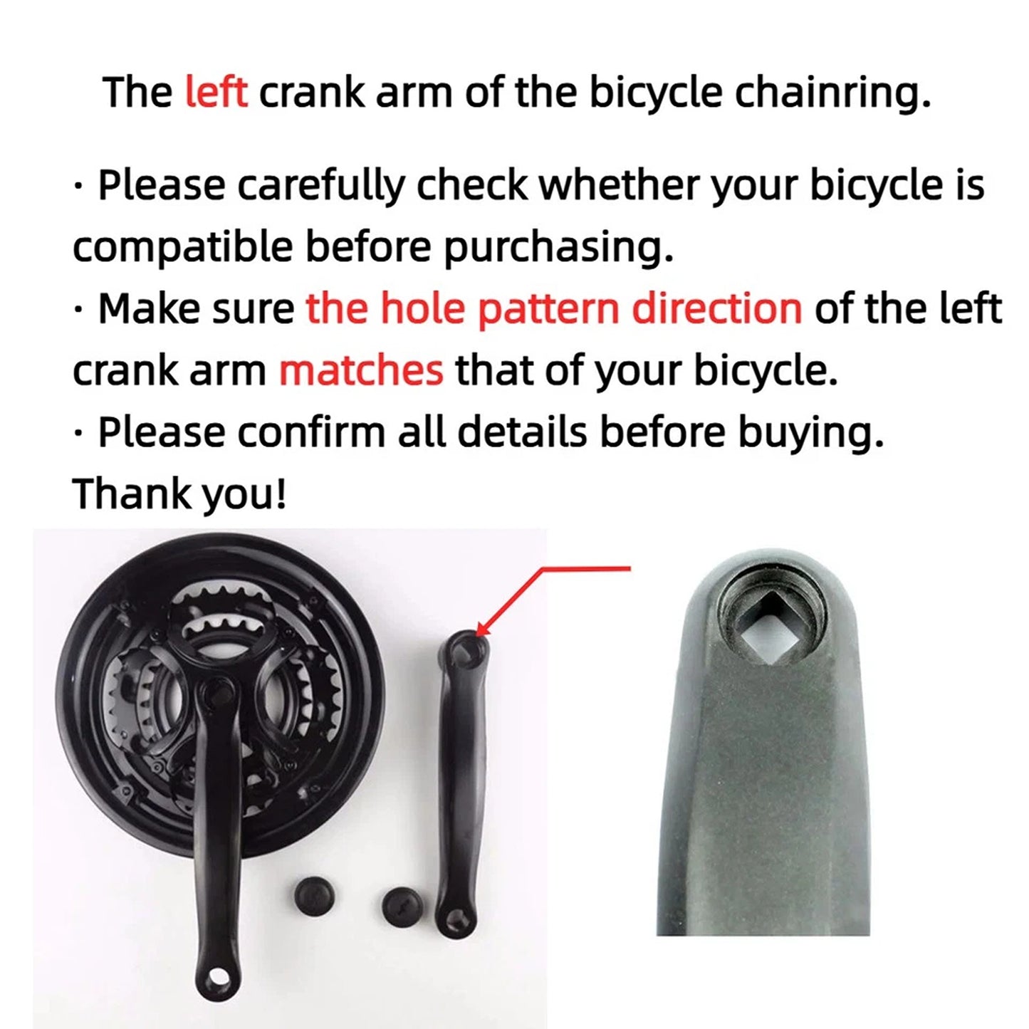 170mm Left Bicycle Crank Arm Square Hole Aluminum