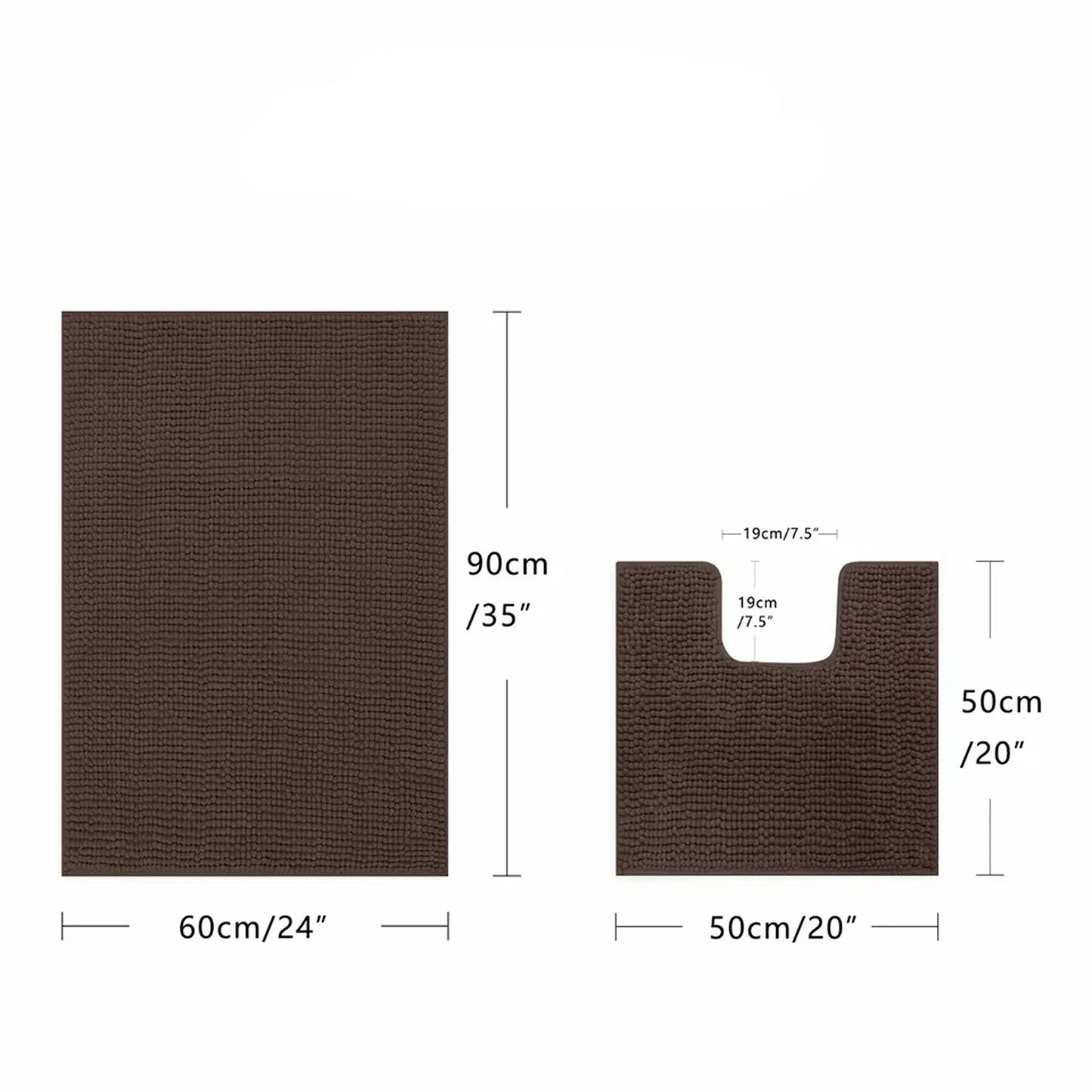 Choco Brown Soft Chenille Bathroom and Toilet Floor Mat Set 2 Pieces