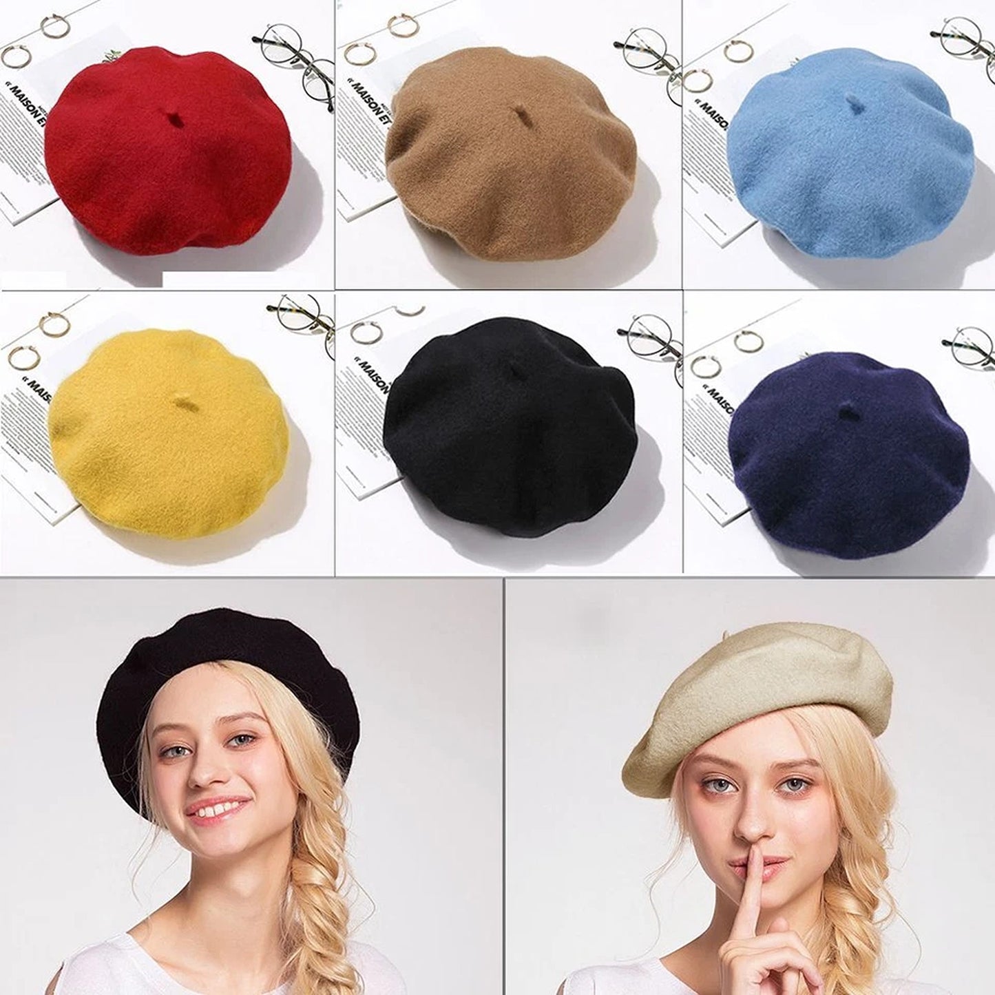 Womens Wool Beret Hat French Style Winter Cap
