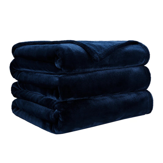 Flannel Fleece Blanket Soft Warm Cozy Throw for Bed Sofa Couch - Navy