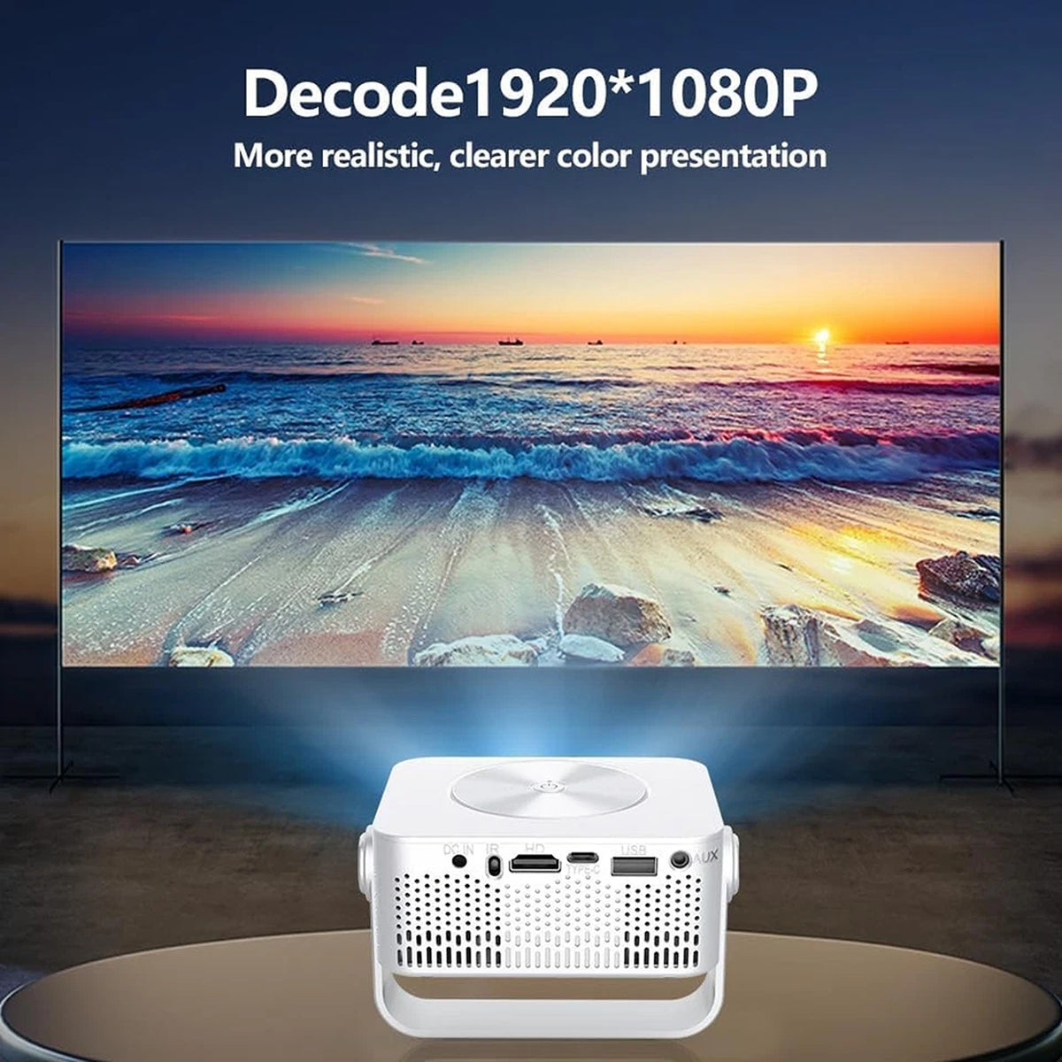 HD 1080p LED Projector with Auto Keystone HDMI USB and AUX Connection
