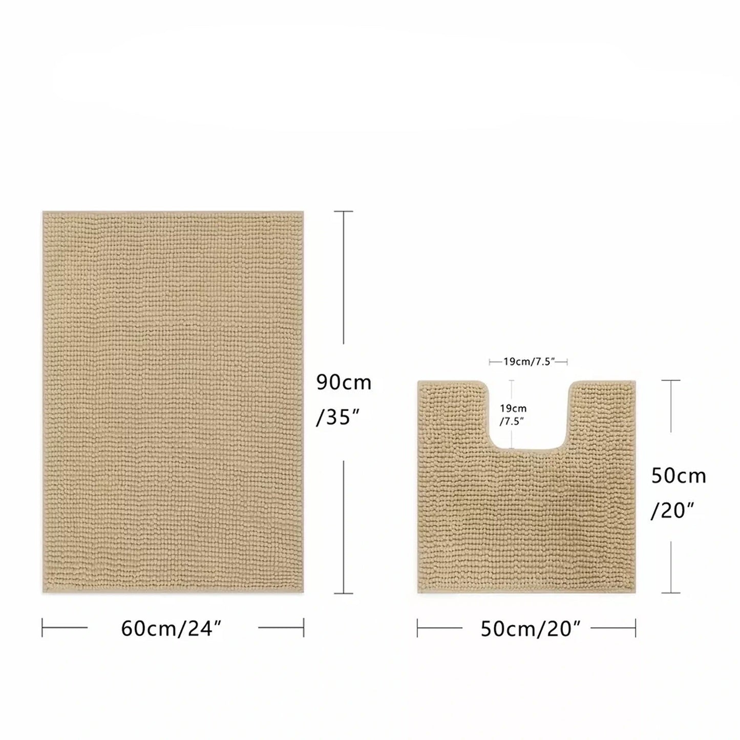 Linen Soft Chenille Bathroom and Toilet Floor Mat Set 2 Pieces