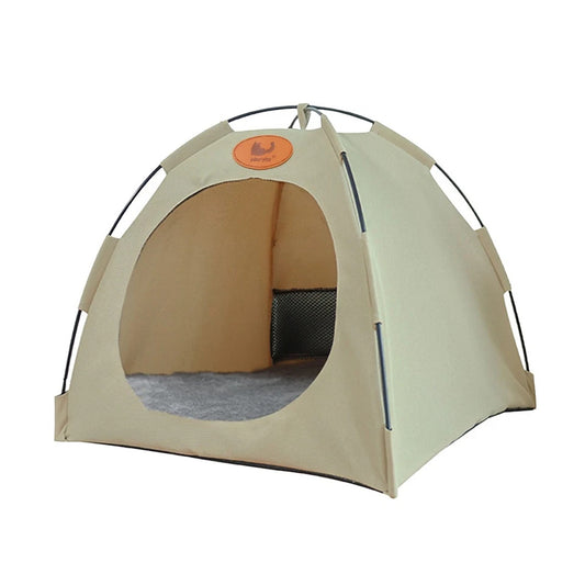 Beige Folding Pet Tent House Warm Bed for Cats and Puppies