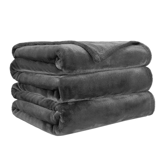 Flannel Fleece Blanket Soft Warm Cozy Throw for Bed Sofa Couch - Charcoal