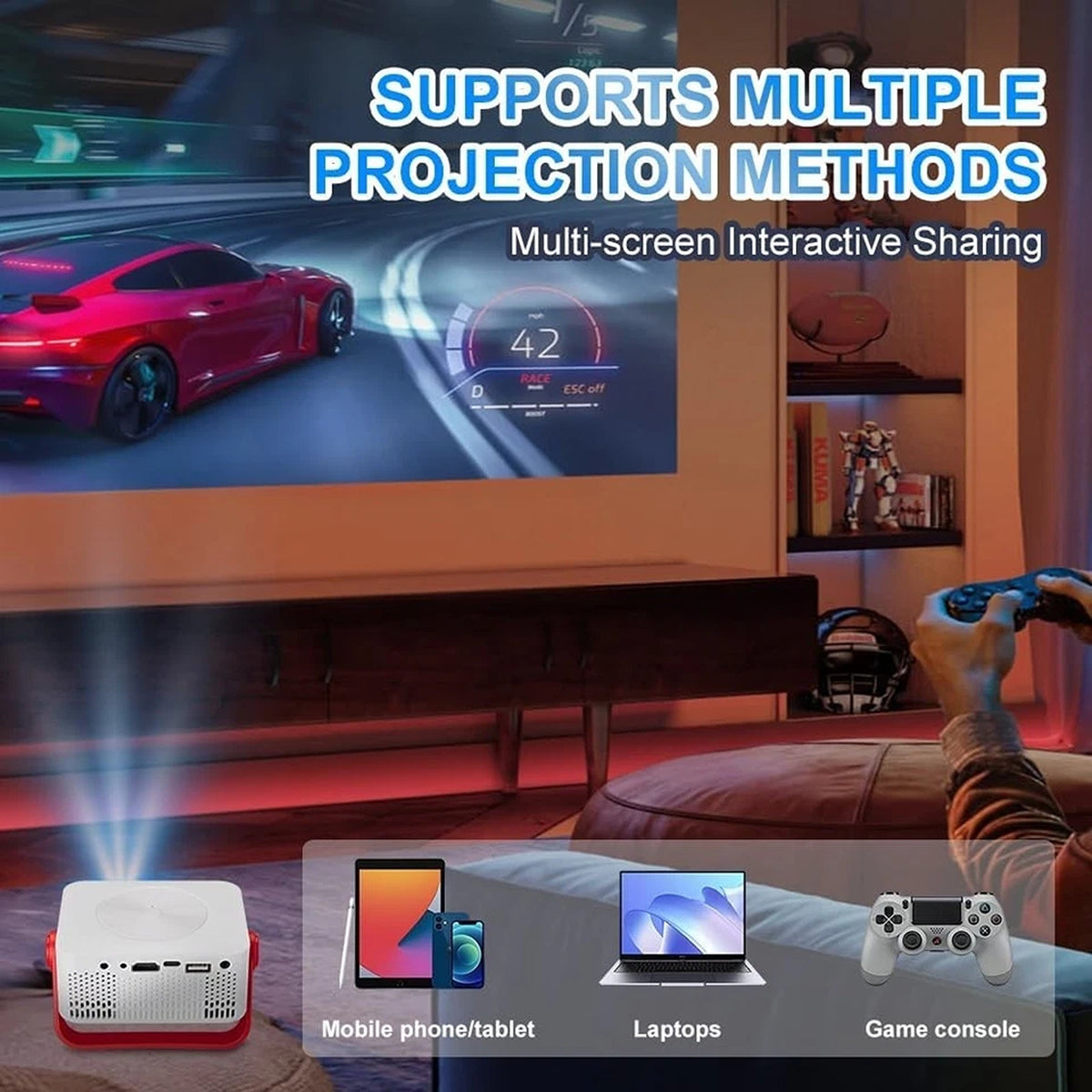 HD 1080p LED Projector with Auto Keystone HDMI USB and AUX Connection