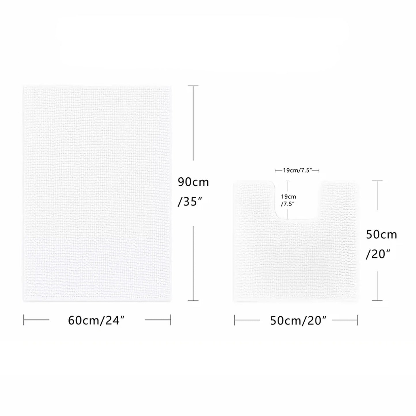 White Chenille Bathroom and Toilet Floor Mat Set 2 Pieces