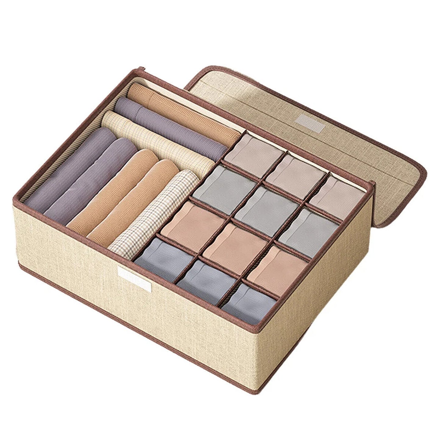 Beige Foldable Closet Drawer Organizer Boxes for Clothing Storage