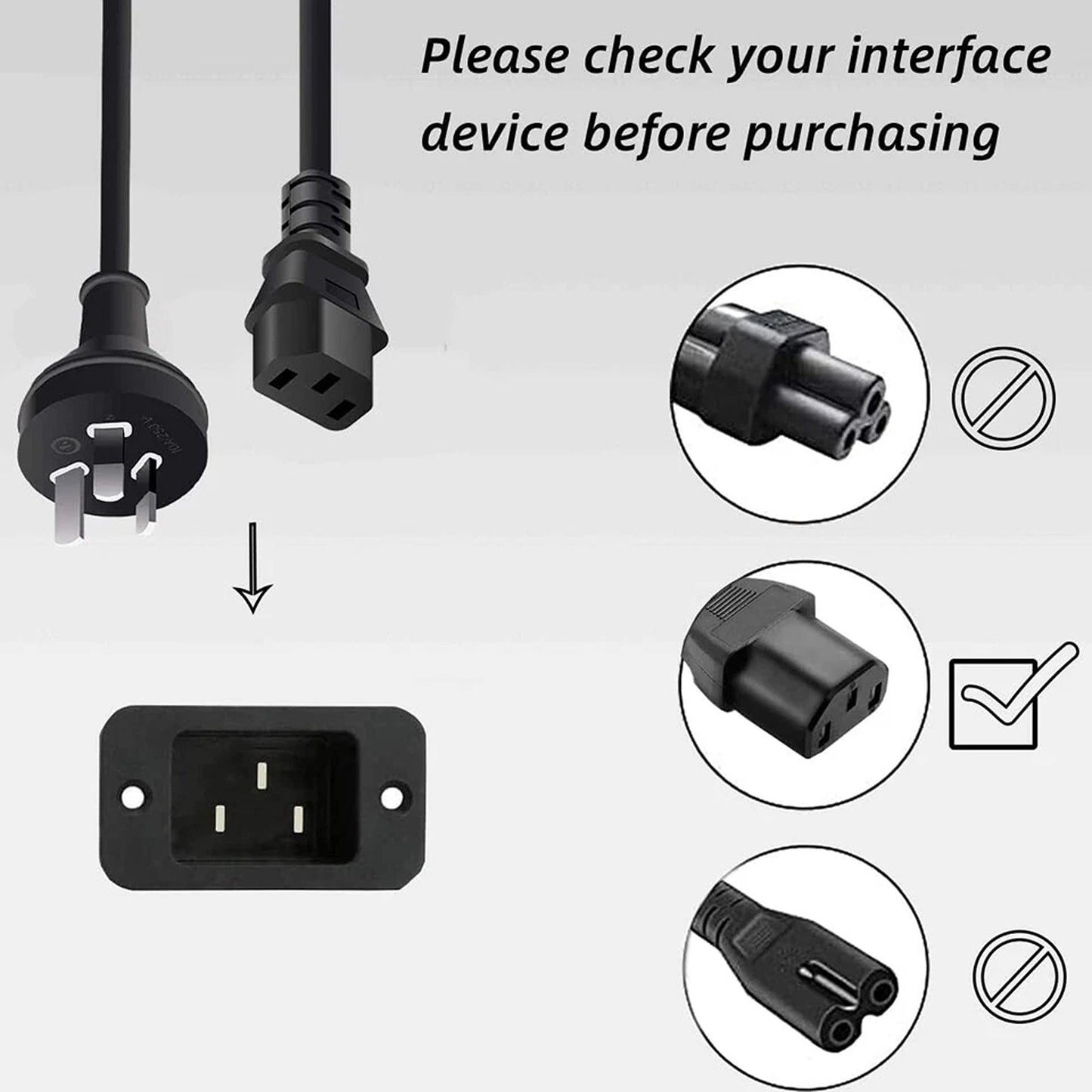 3 Pin Power Cable IEC C13 Connector 250V 10A 1.2M Extension Cord