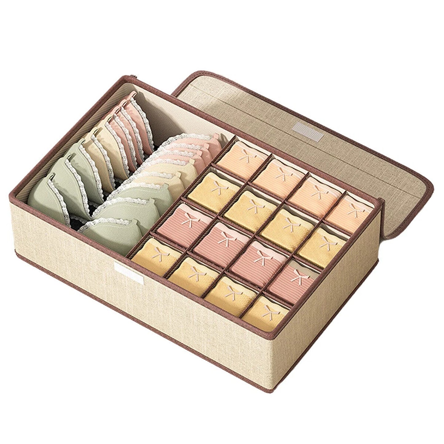 Beige Foldable Closet Drawer Organizer Boxes for Clothing Storage