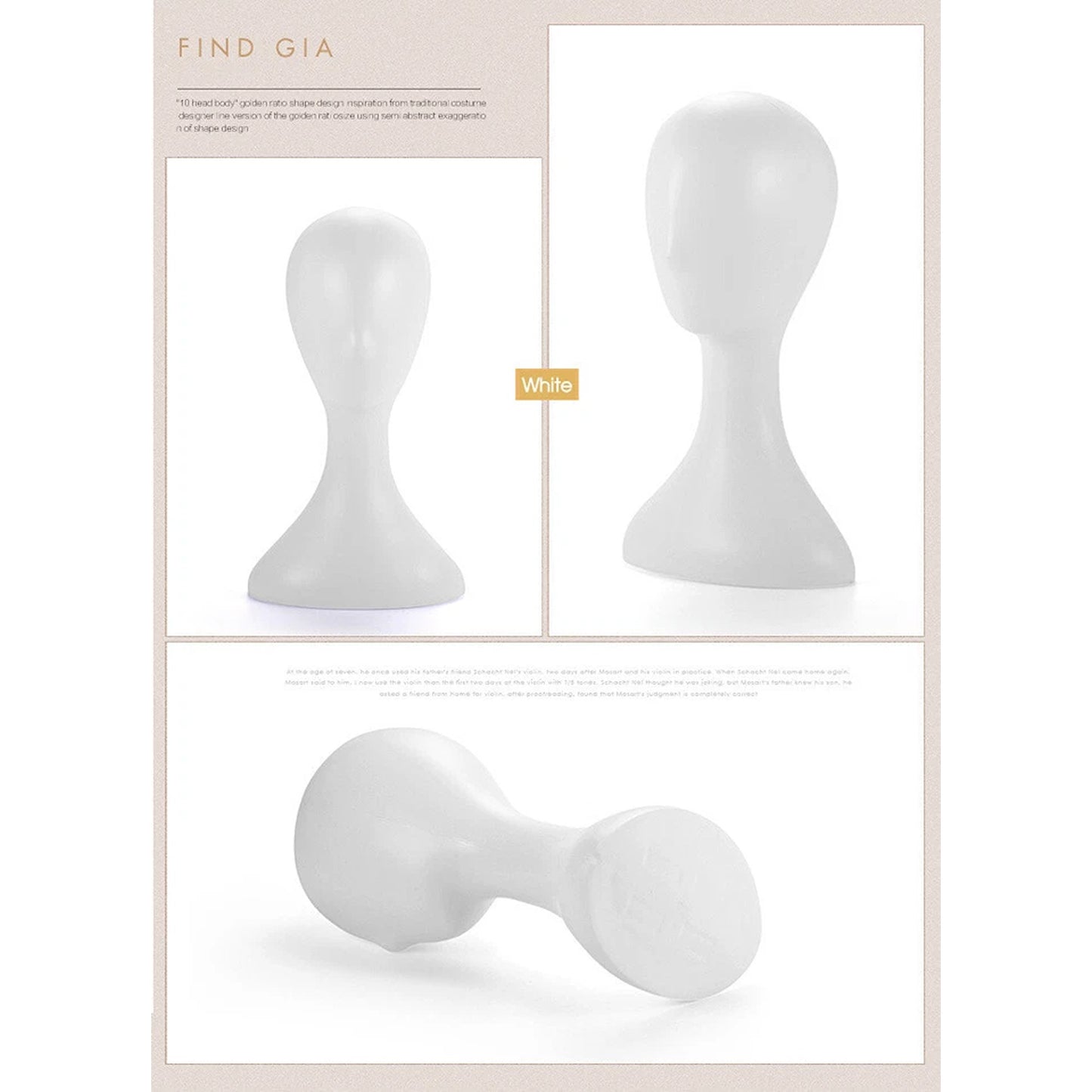 White Plastic Female Mannequin Head for Wig Hat and Scarf Display