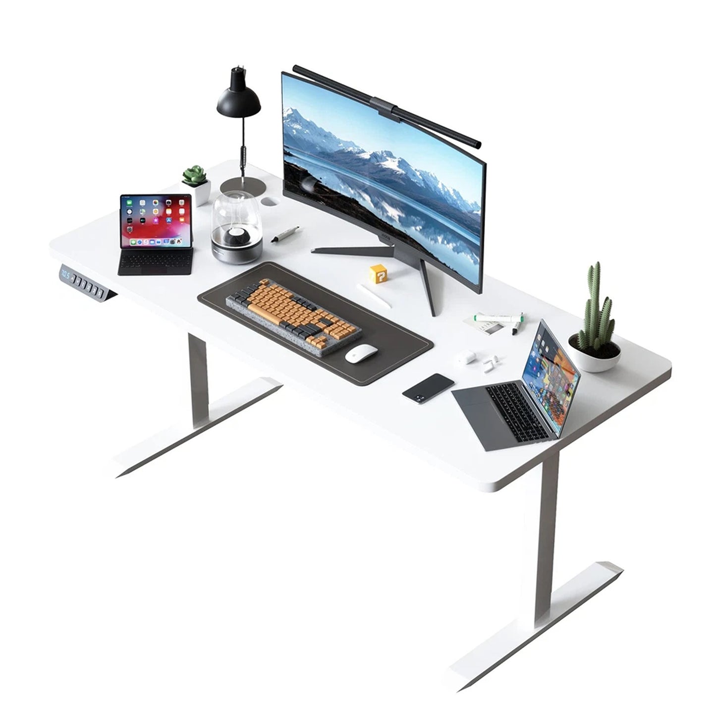 White Motorised Standing Work Desk for Home Office 120cm