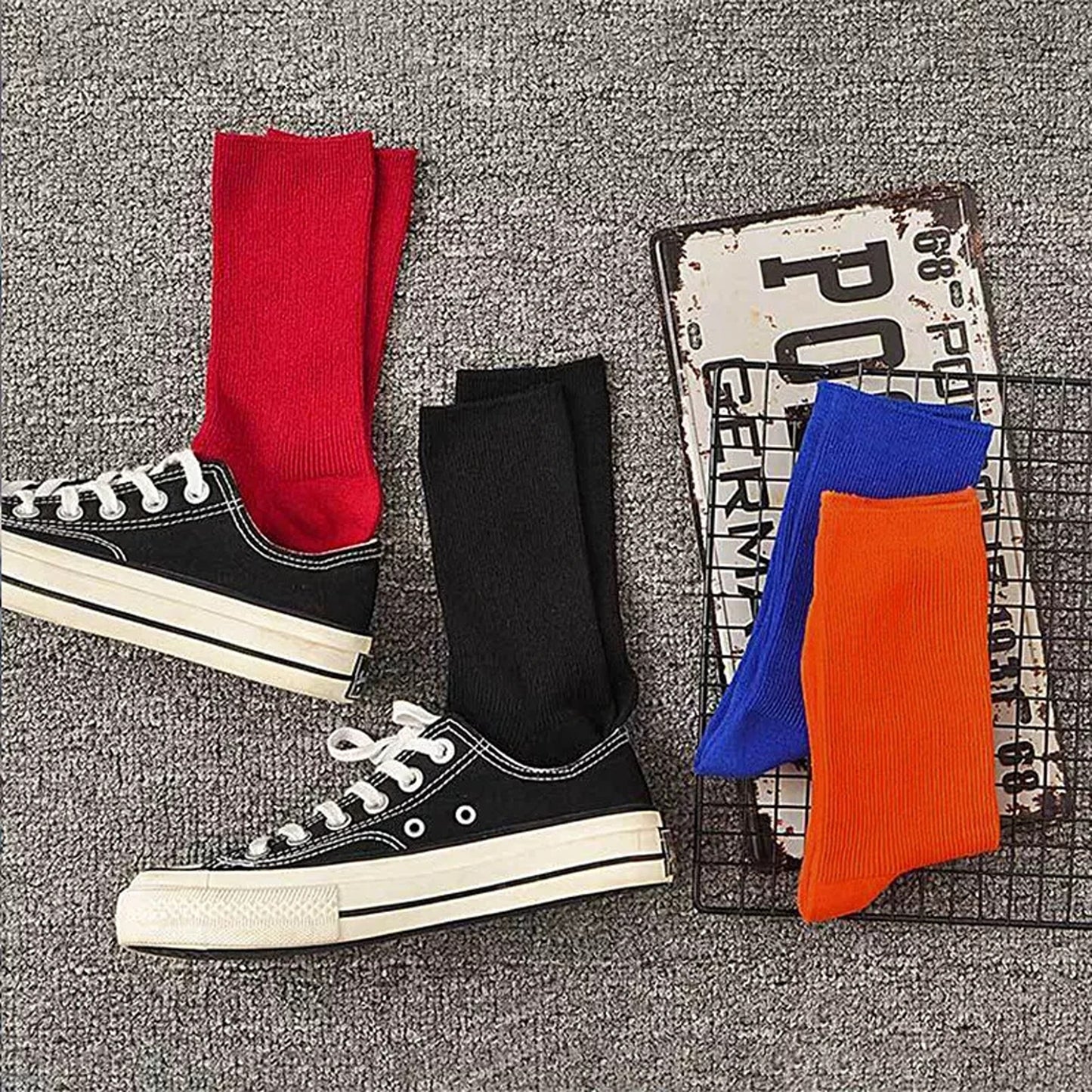 Solid Pure Colour Formal Cotton Fashion Casual Breathable Socks 1 Pair