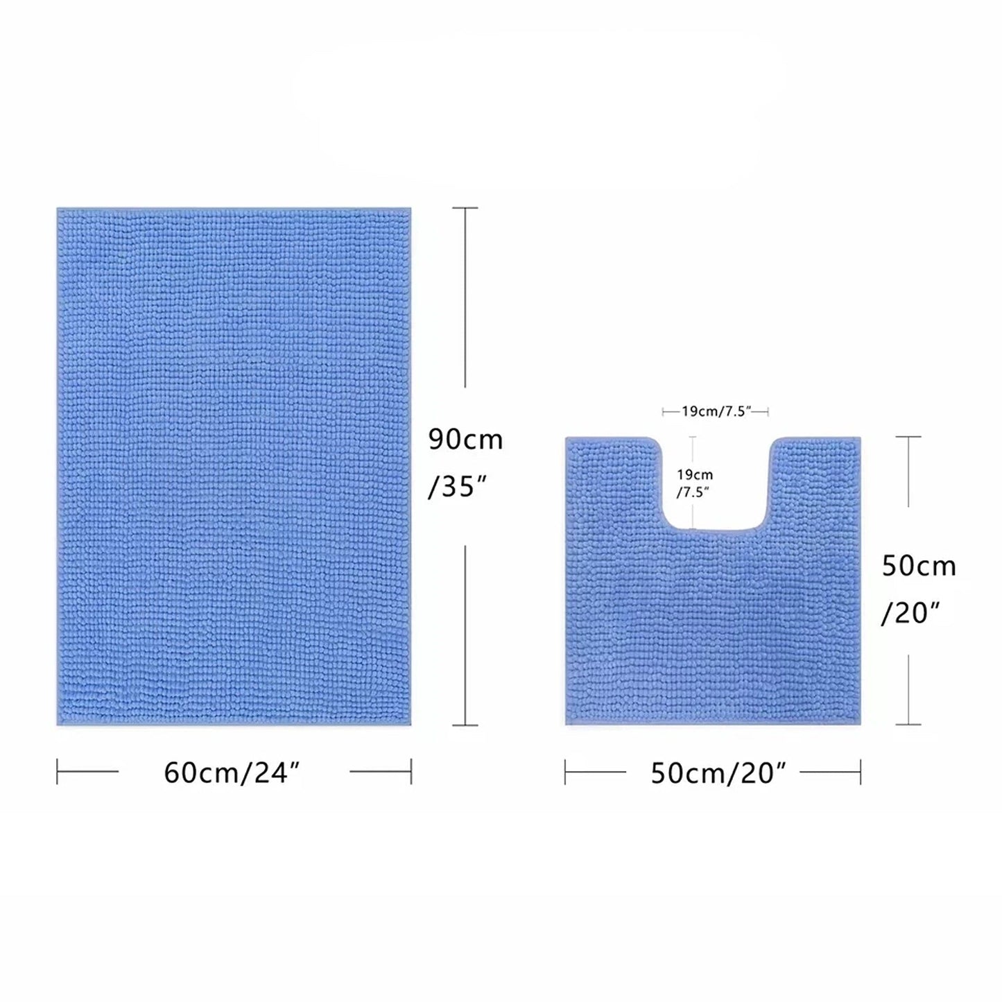 Sky Blue Chenille Bathroom and Toilet Floor Mat Set 2 Pieces