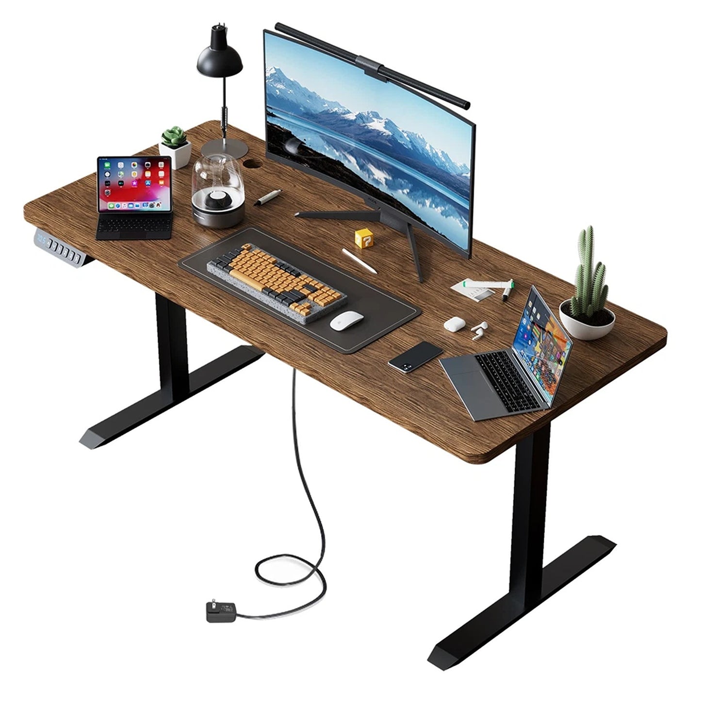 Brown Motorised Standing Work Desk for Home Office 120cm