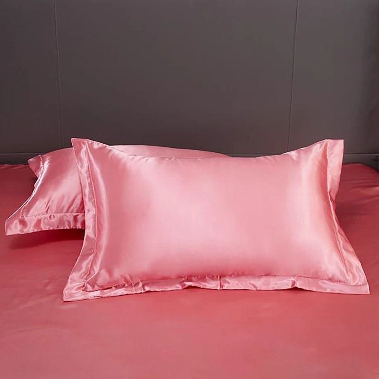 Pink Silk Satin Pillowcase Set Standard Size 2 Pieces