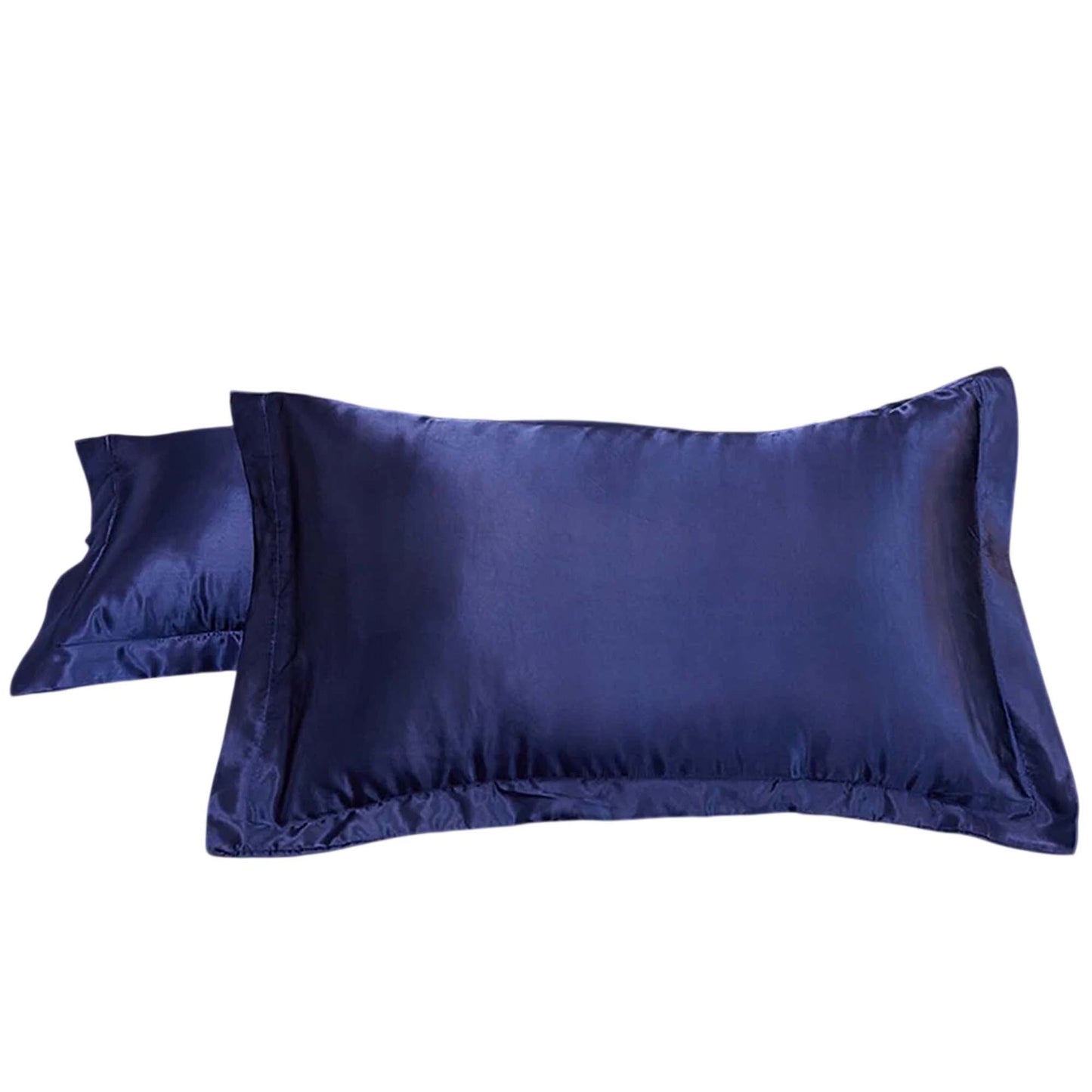 Navy Blue Silk Satin Pillowcase Set Standard Size 2 Pieces