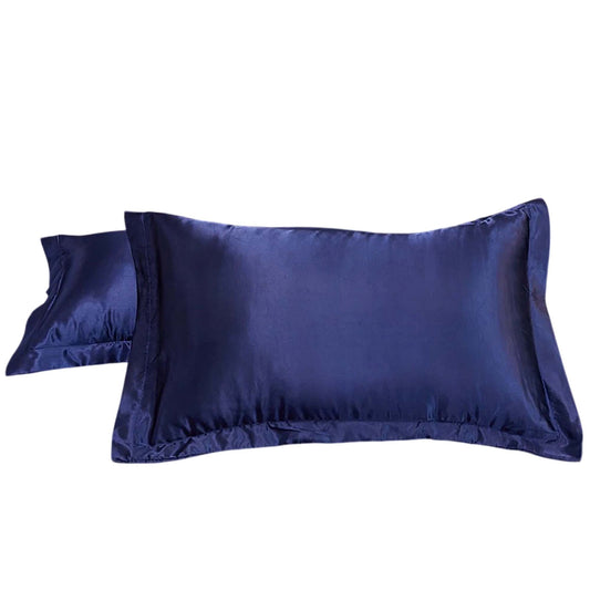Navy Blue Silk Satin Pillowcase Set Standard Size 2 Pieces