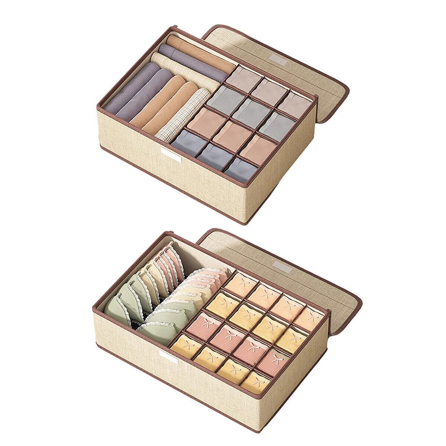 Beige Foldable Closet Drawer Organizer Boxes for Clothing Storage