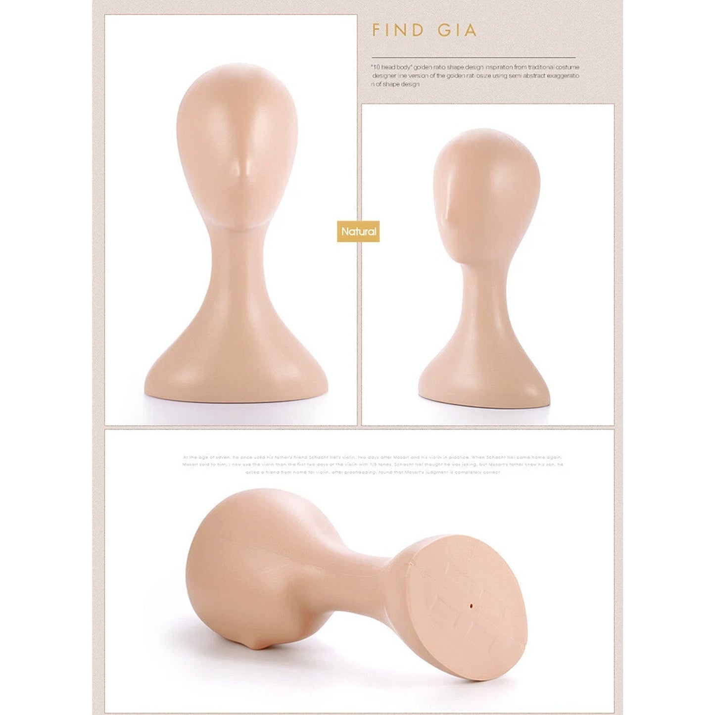 Natural Plastic Female Mannequin Head for Wig Hat and Scarf Display