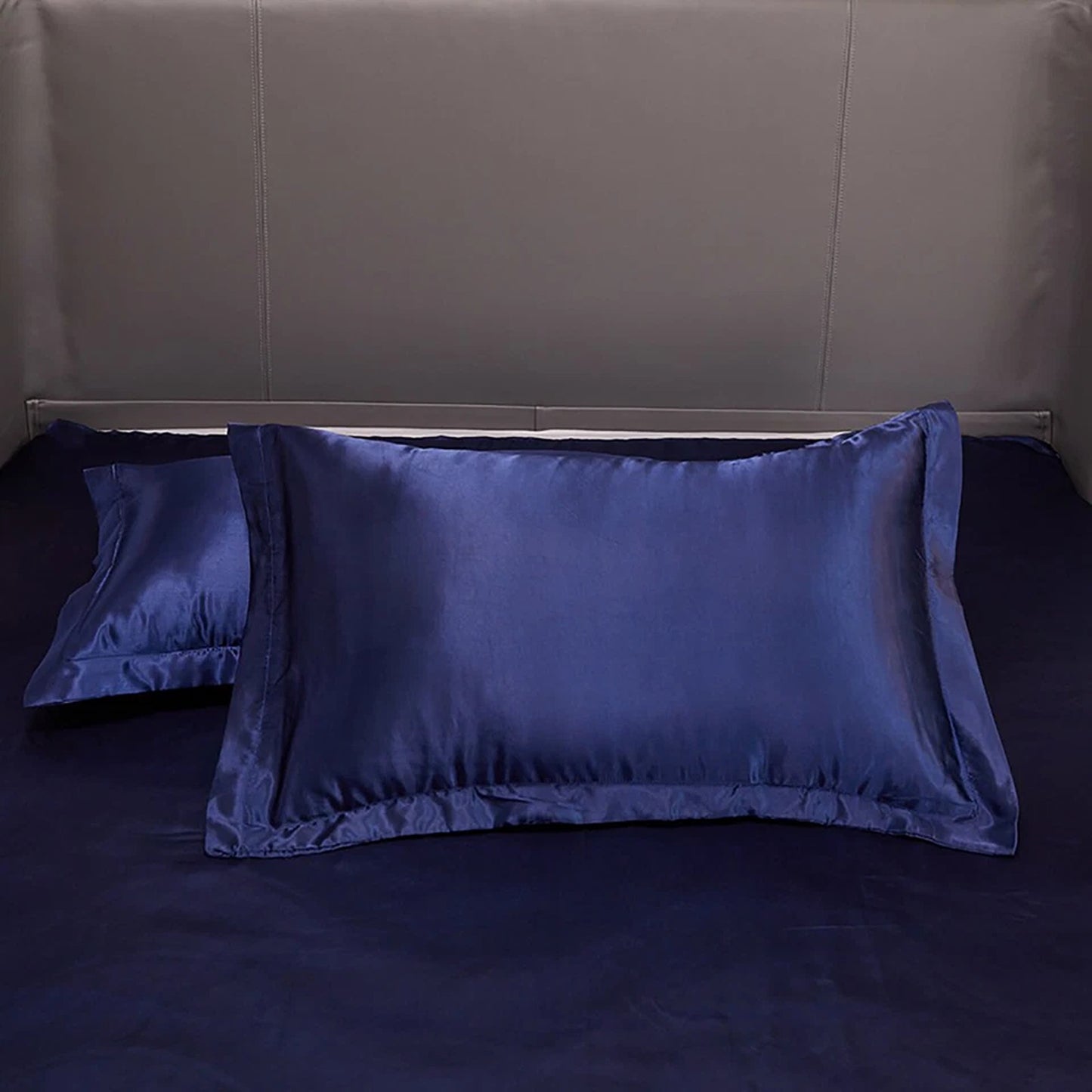 Navy Blue Silk Satin Pillowcase Set Standard Size 2 Pieces