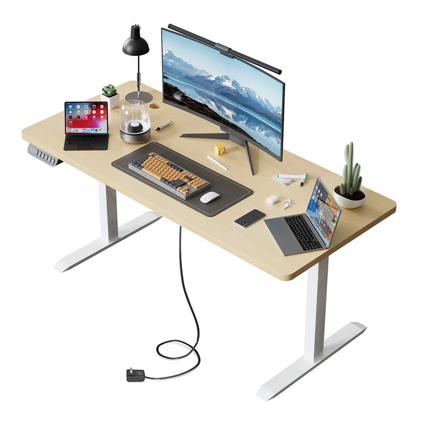 Khaki Motorised Standing Work Desk for Home Office 120cm