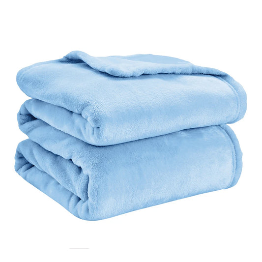 Flannel Fleece Blanket Soft Warm Cozy Throw for Bed Sofa Couch - Light Blue