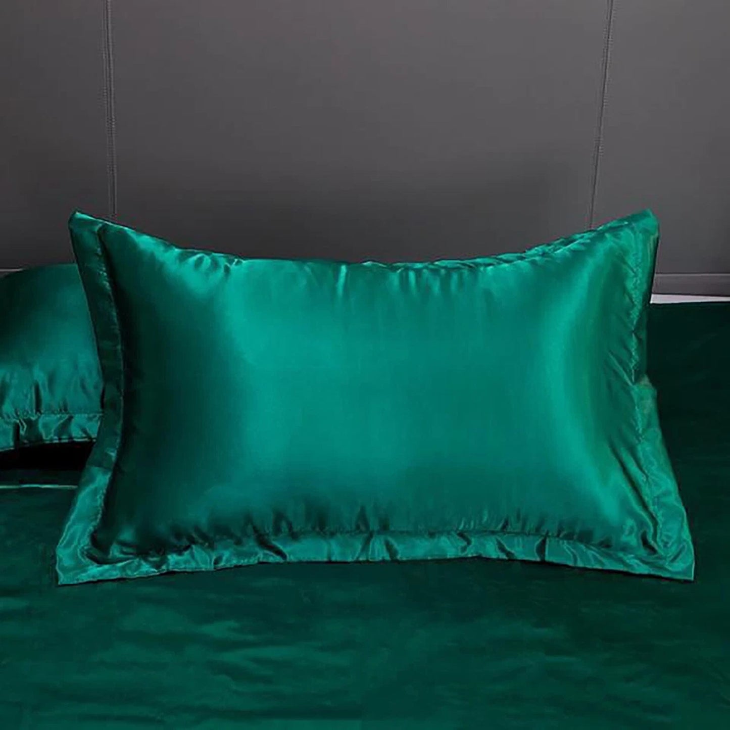 Teal Blue Silk Satin Pillowcase Set Standard Size 2 Pieces