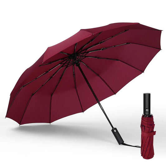 Wine Automatic Open Folding Umbrella with 12 Ribs