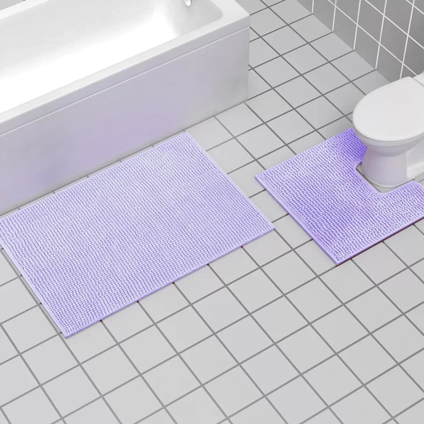 Purple Chenille Bathroom and Toilet Floor Mat Set 2 Pieces