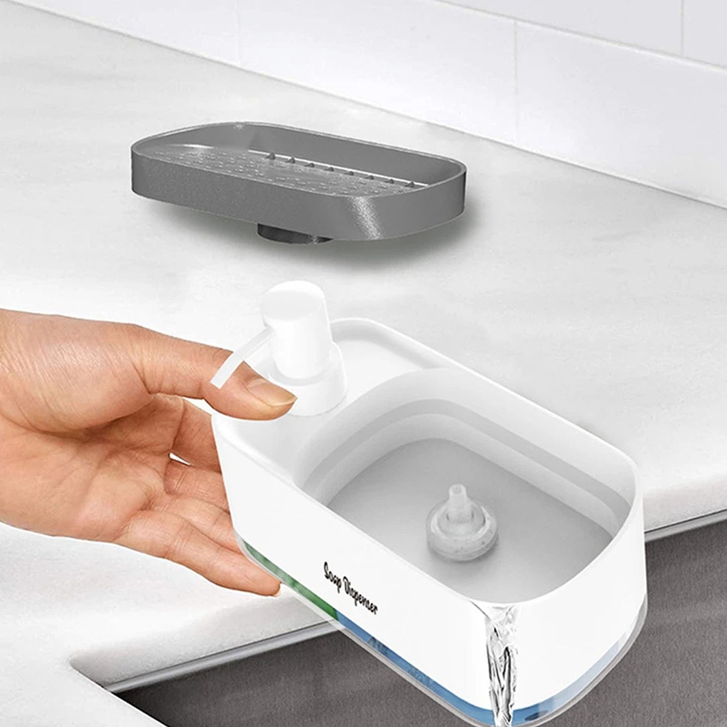 White 3 in 1 Kitchen Soap Dispenser and Sponge Holder