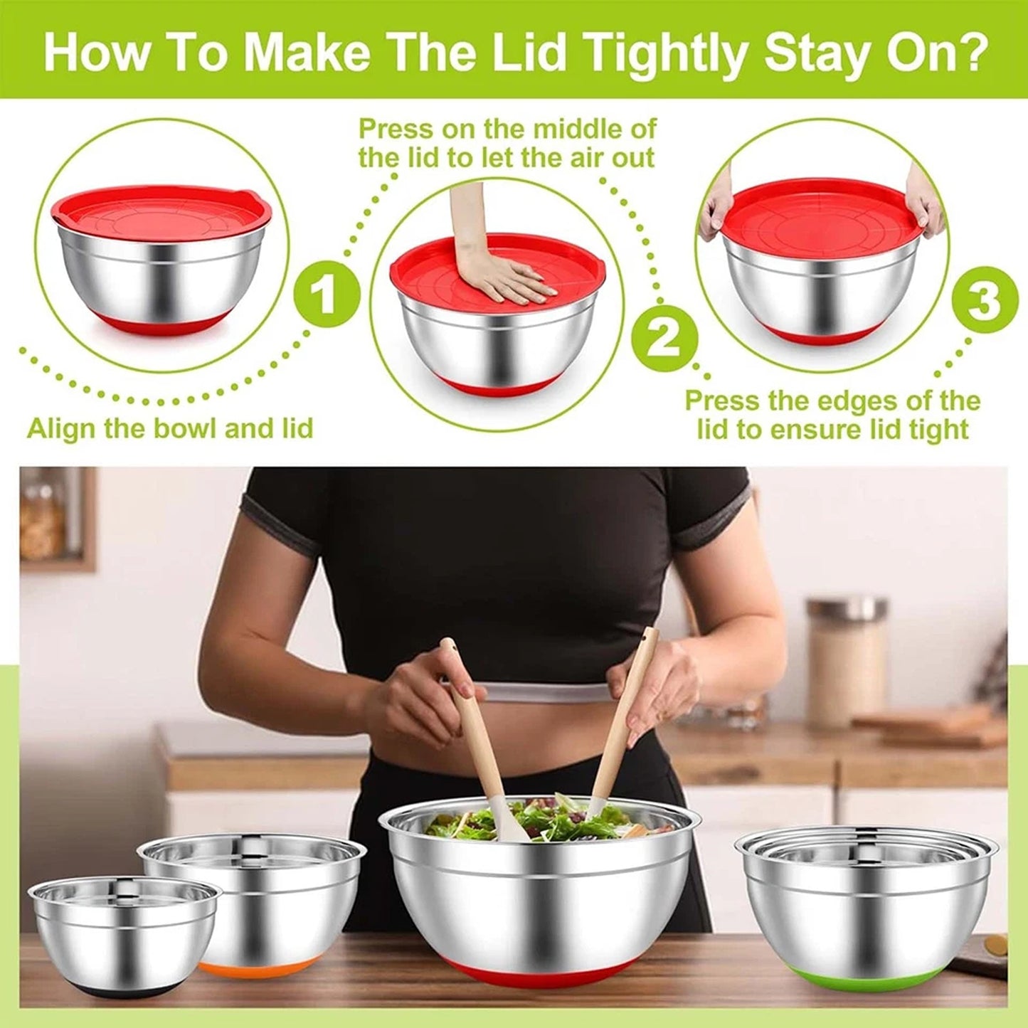 5 Piece Stainless Steel Kitchen Mixing Bowls with Lids