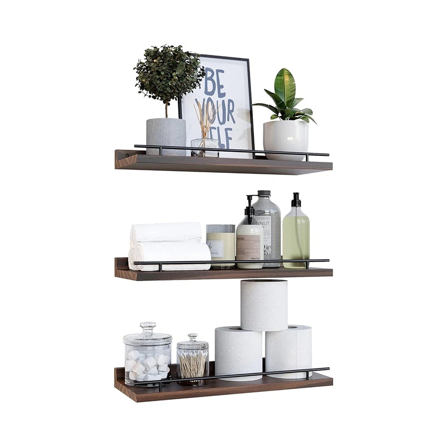 Brown Modern Floating Shelves for Books and Decor