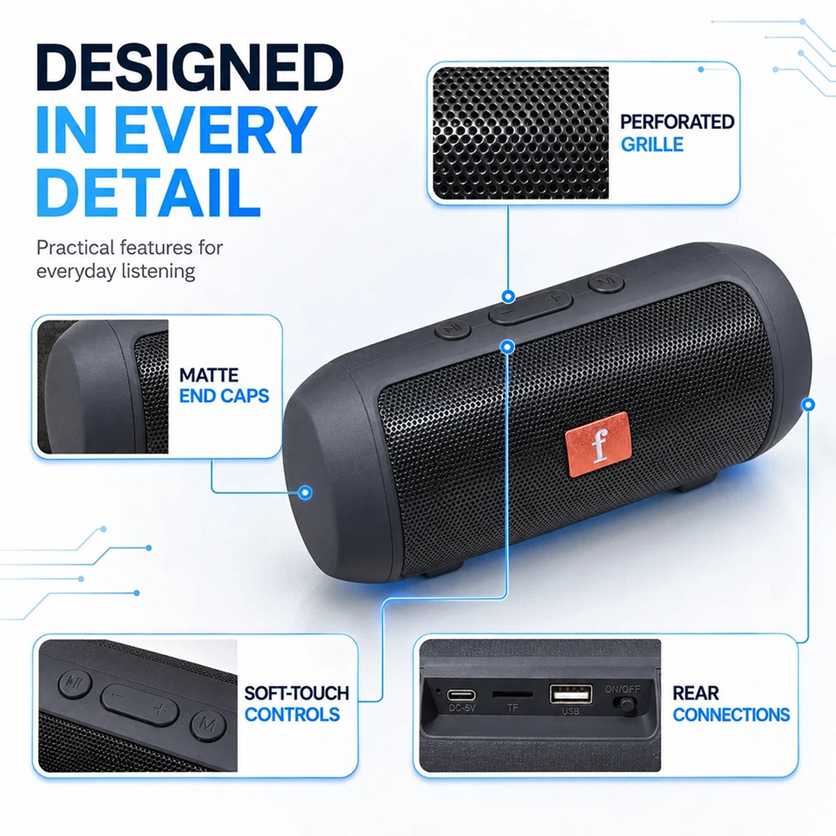 Portable Bluetooth Speaker 5.0 with TWS FM AUX USB TF Card and Type C Charging