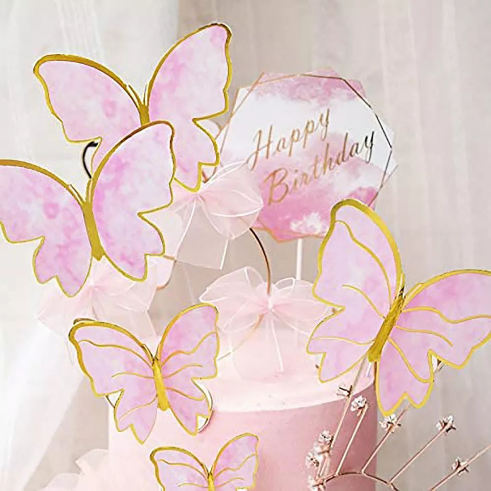 Butterfly Paper Topper Cake Happy Birthday Theme Festival Decoration DIY - 20x