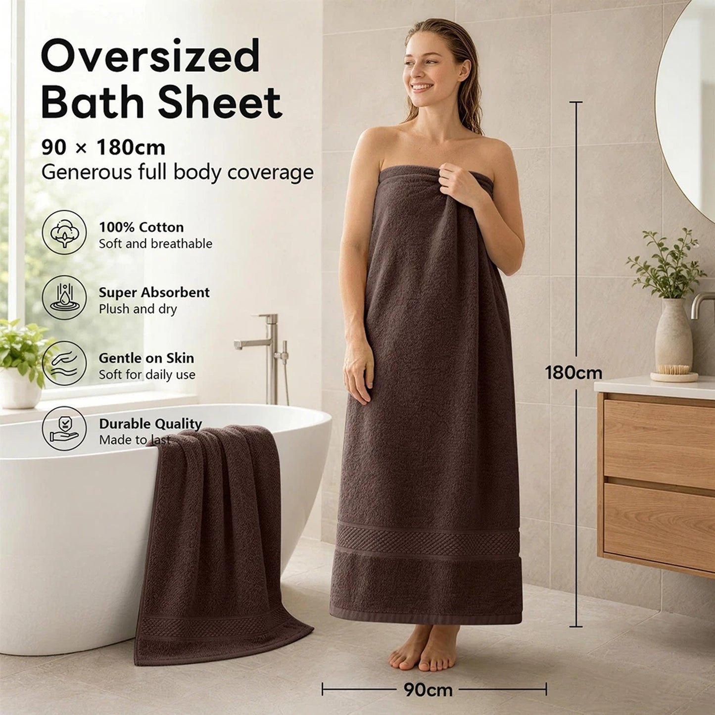 Chocolate Brown Cotton Jumbo Bath Sheets Extra Soft 550 650 GSM 2 Pack