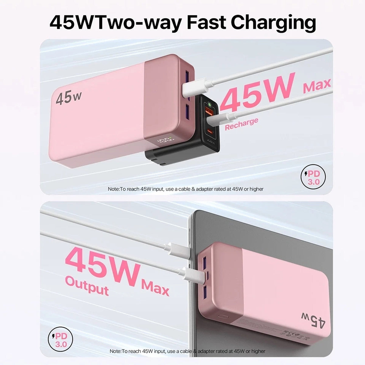 20000mAh 45W Fast Charging Power Bank Portable Battery Backup for Phones - Pink