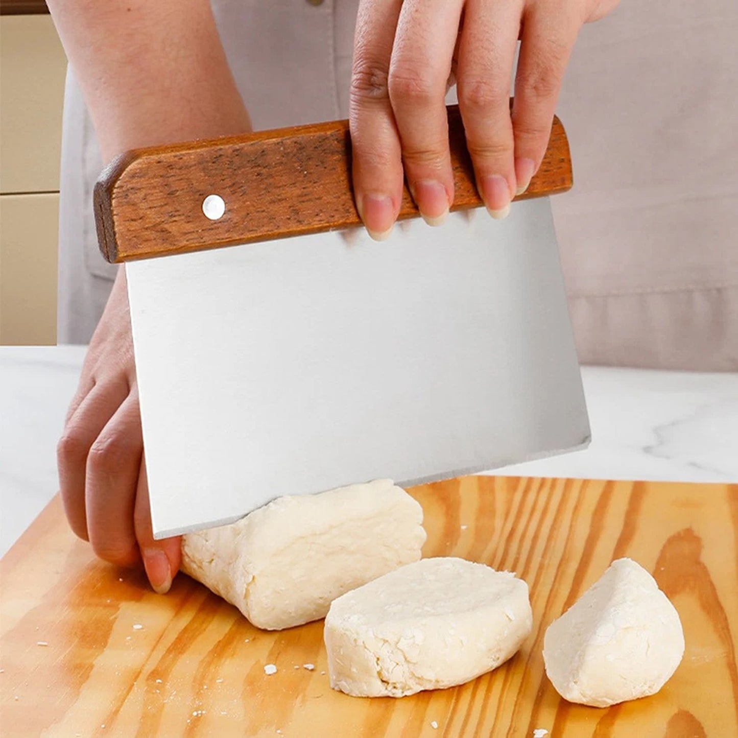 Stainless Steel Dough Scraper with Wooden Handle
