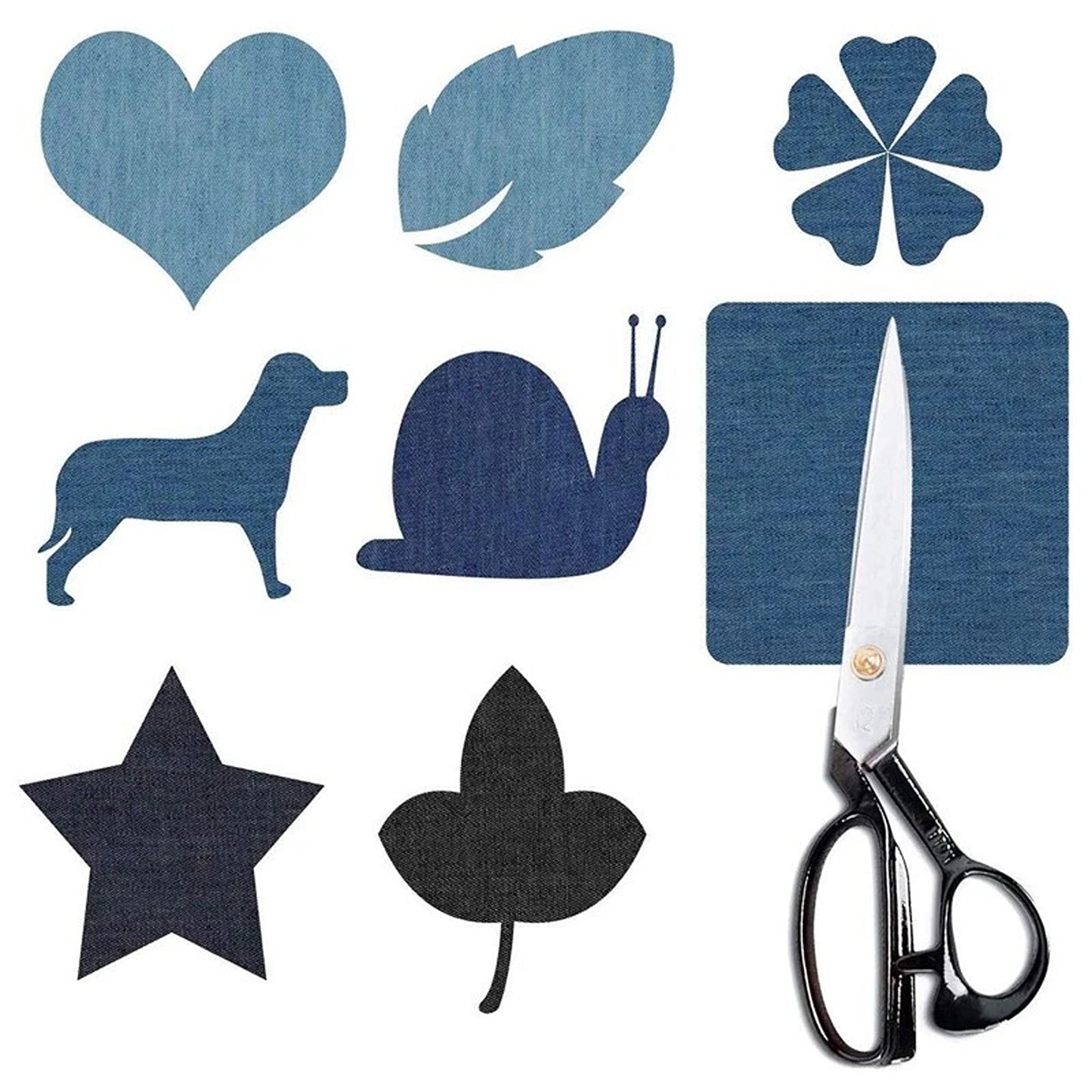 12 Piece Denim Fabric Iron On Mending Patch Kit