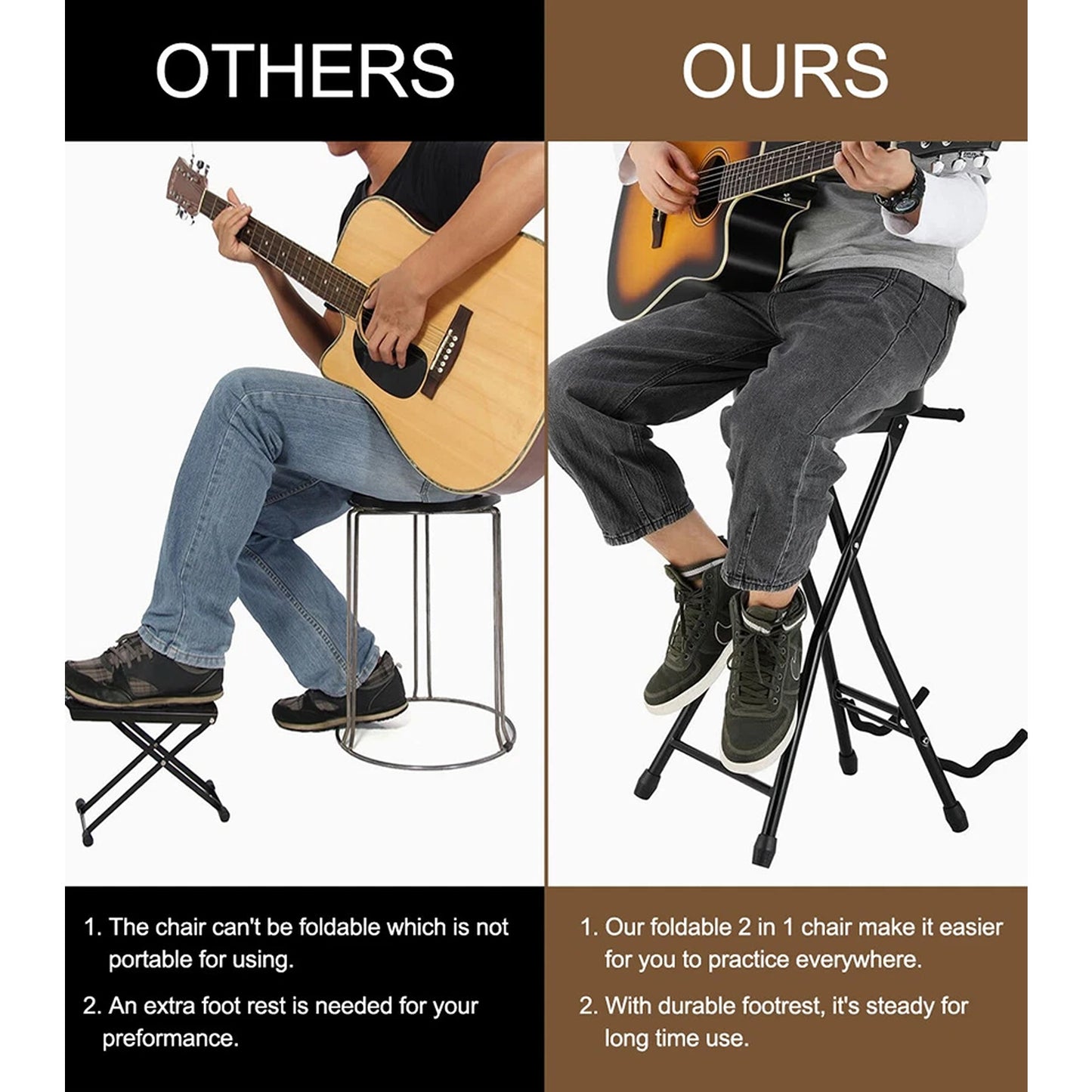 Adjustable Guitar Stool with Built In Guitar Stand
