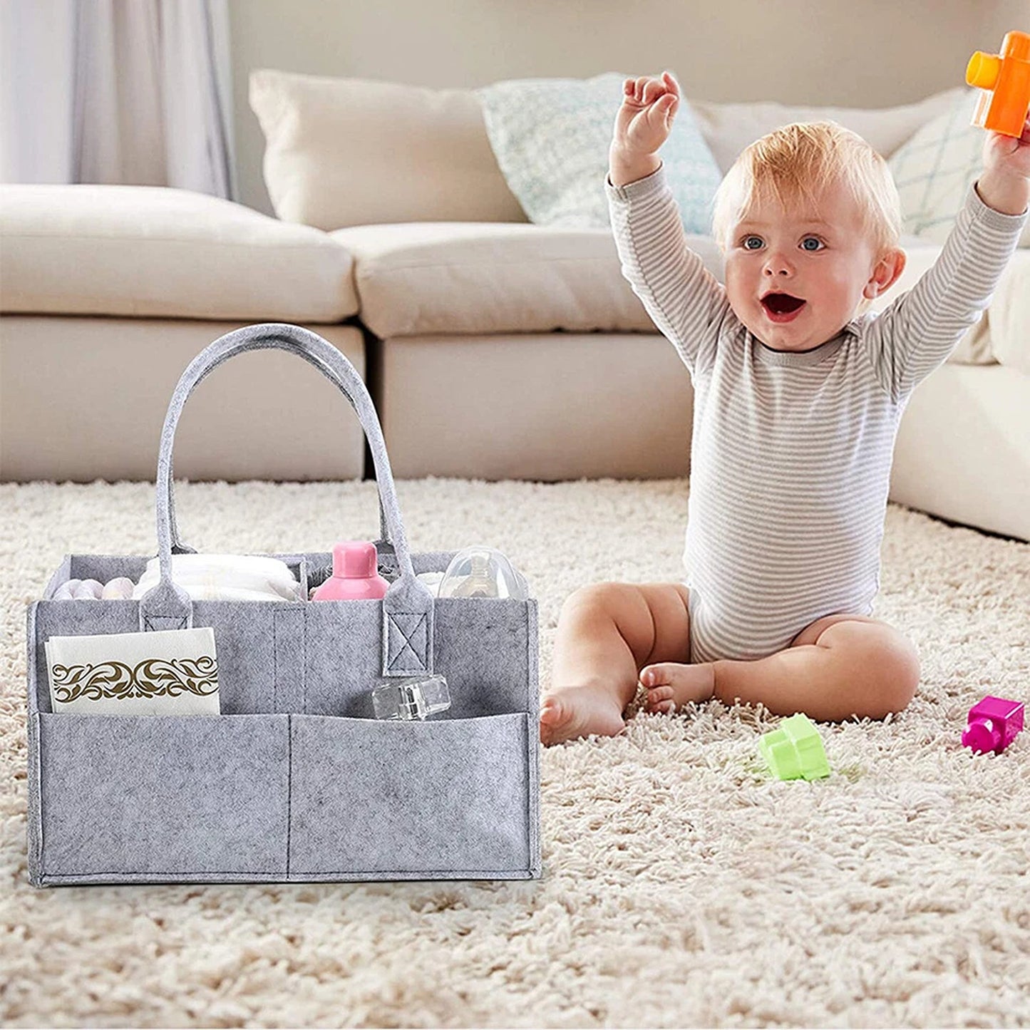 Portable Baby Diaper Storage Caddy Large Capacity Nursery Organizer