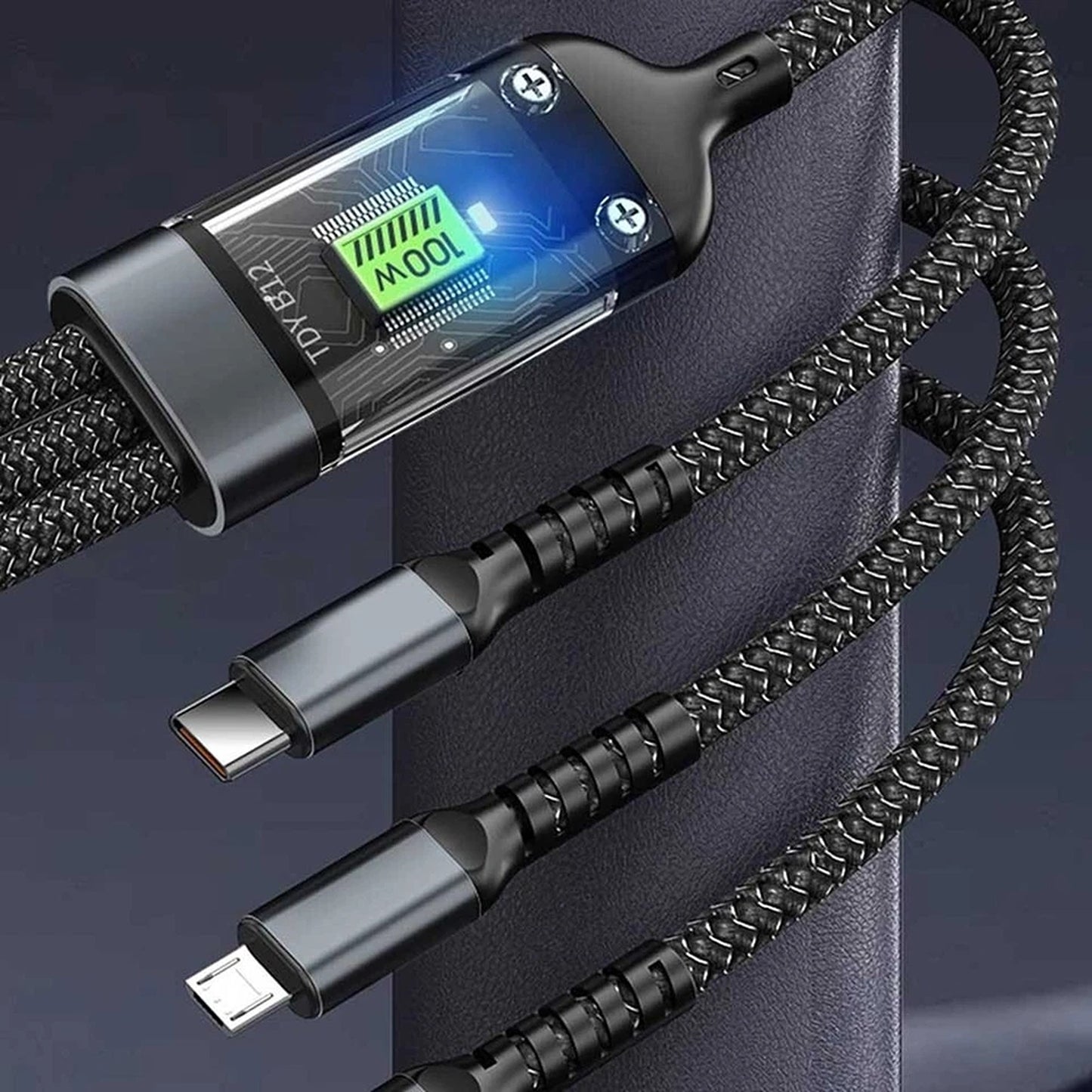 3 In 1 Fast Charging Cable USB Type C iPhone Samsung 100W Braided Cable