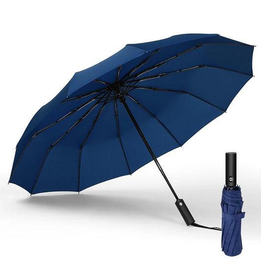 Navy Automatic Open Folding Umbrella with 12 Ribs