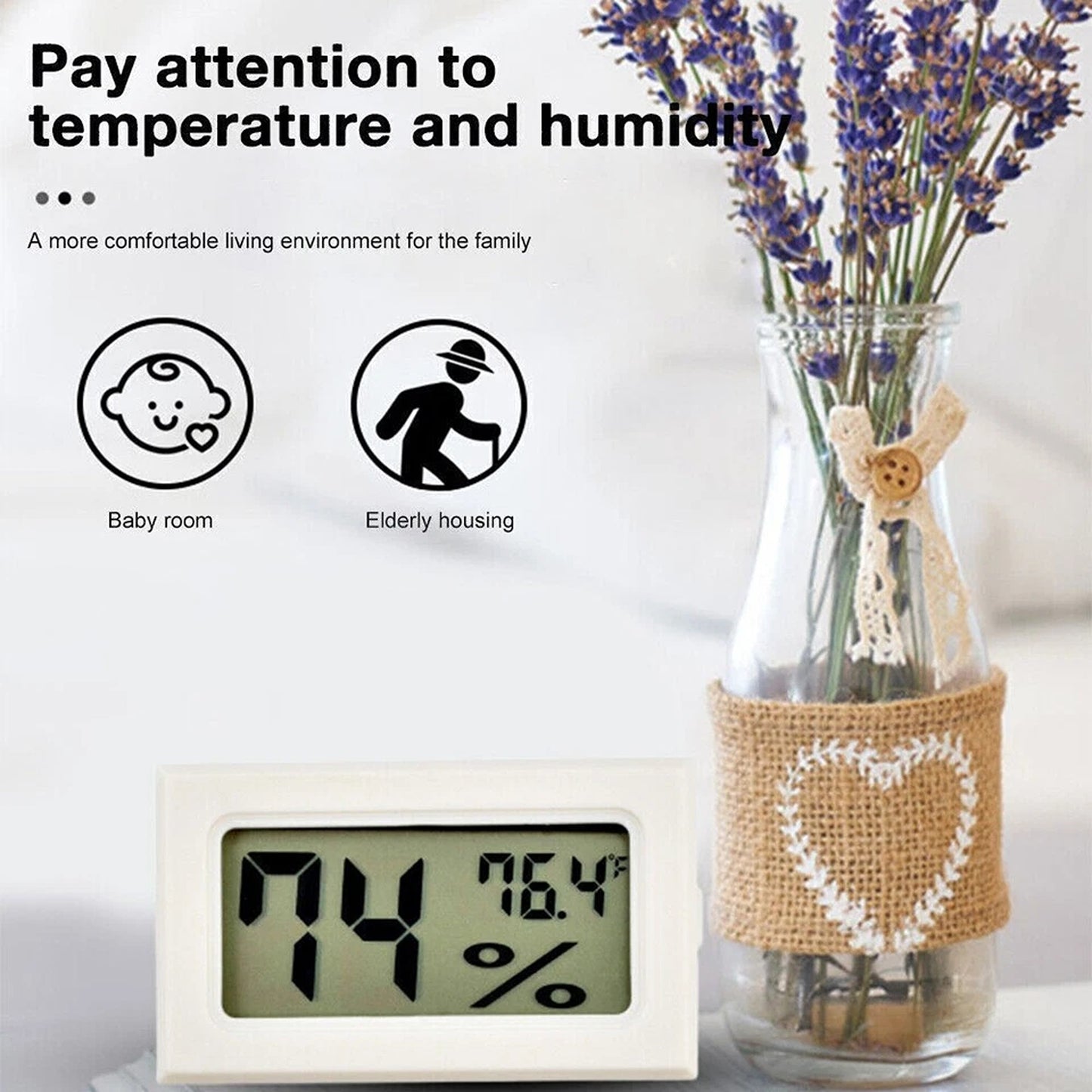 White Mini LCD Thermometer Hygrometer Indoor Temperature Humidity Gauge Hygrometer Indoor Temperature Humidity Gauge