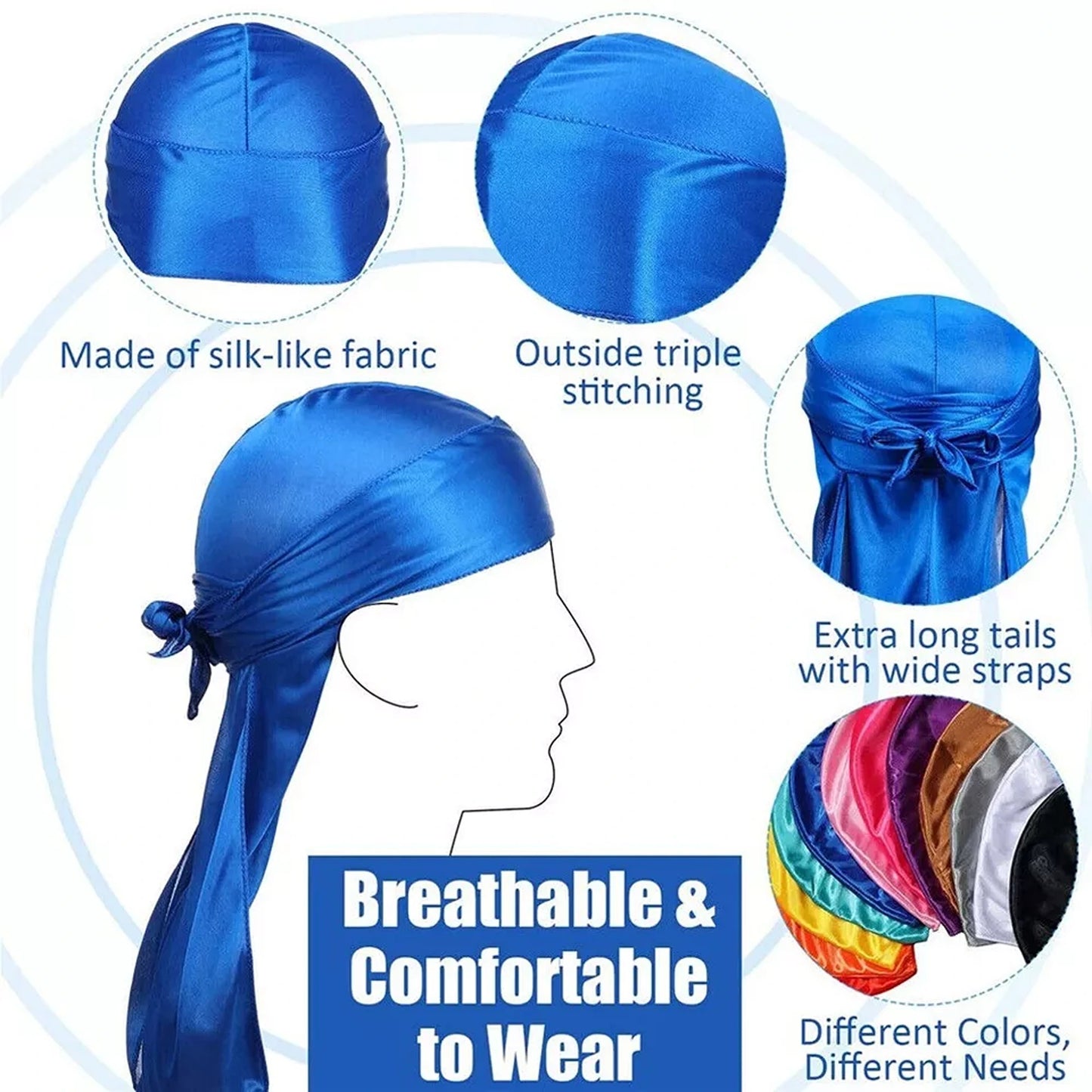 Unisex Bandana Doo Durag Headwear Soft Silk Pirate Cap Wrap Fashion Men Women