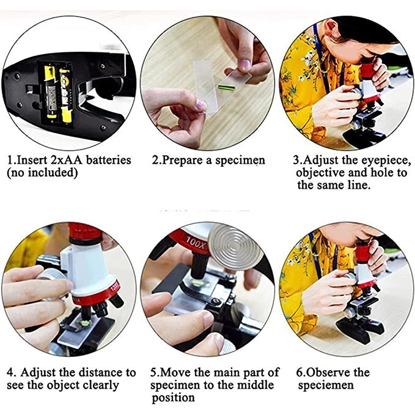 Kids Toy Microscope Science Kit 100X 400X 1200X Educational Lab Set