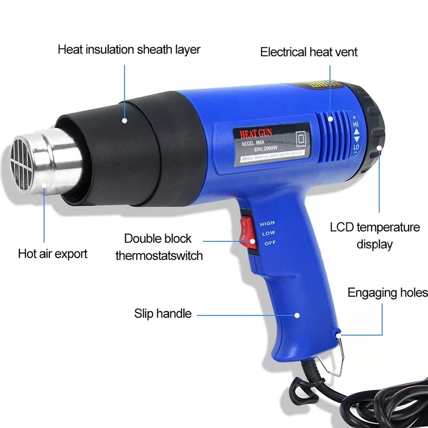 Electric Heat Gun LCD Digital Temperature Hot Air Heating Tool Set A 220V 2000W