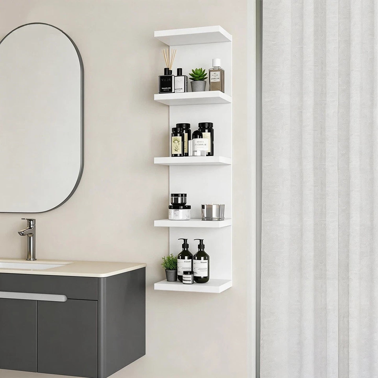 White 5 Tier Floating Wall Shelf Unit for Storage and Display