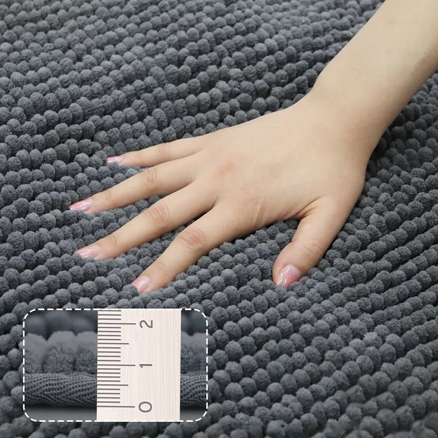 Charcoal Soft Chenille Bathroom and Toilet Floor Mat Set 2 Pieces